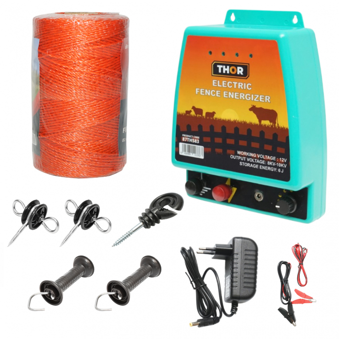 Kit pachet gard electric 6 Joule 12 220V fir 1000m 100 izolatori (87TH583-1000-01) [1]