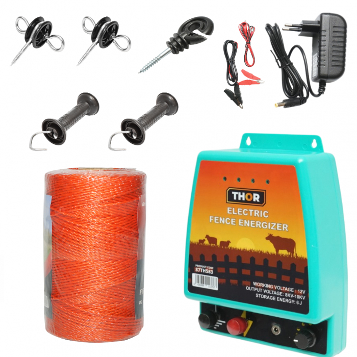 Kit pachet gard electric 6 Joule 12 220V fir 500m 50 izolatori (87TH583-500-01) [1]