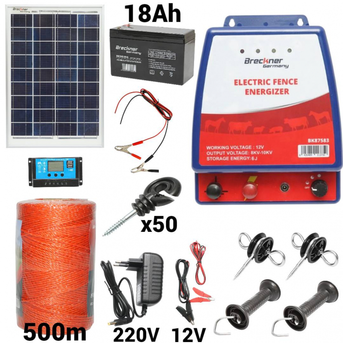 Kit pachet gard electric 6 Joule 12 220V panou baterie 18ah 500m (BK87583-500-20W-18ah) [1]