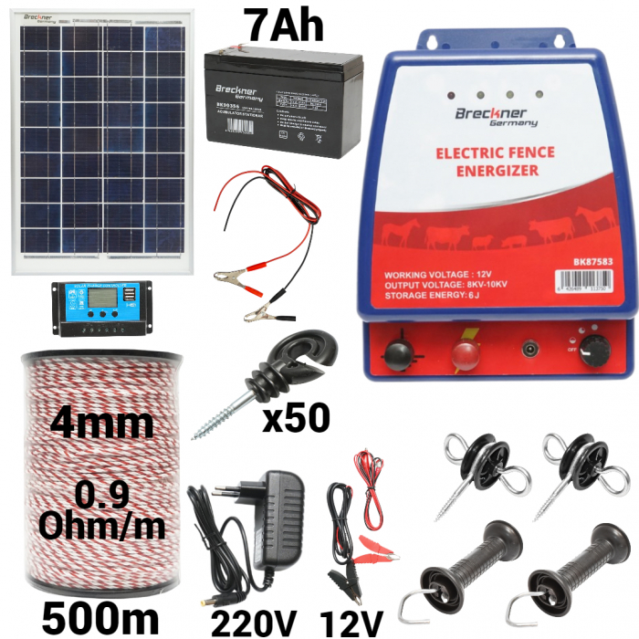 Kit pachet gard electric 6 Joule 12 220V panou baterie 7ah 500m (BK87583-500-4mm-10W-7ah) [1]