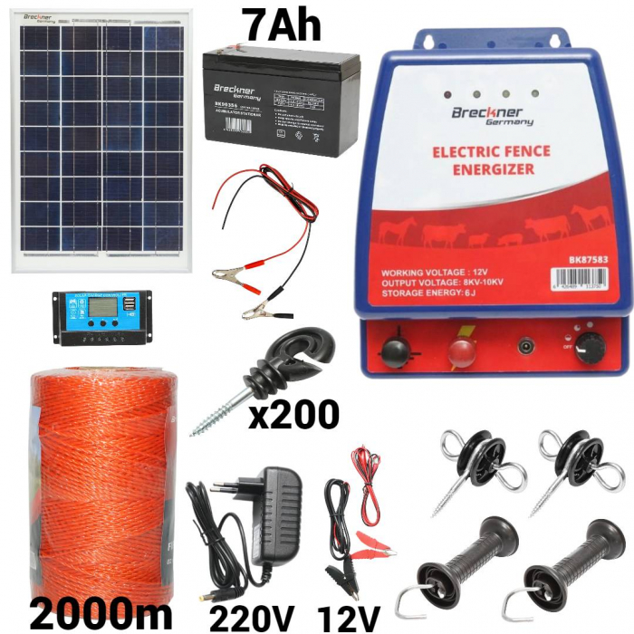 Kit pachet gard electric 6 Joule 12 220V panou baterie 7ah fir 2000m (BK87583-2000-20W-7ah) [1]