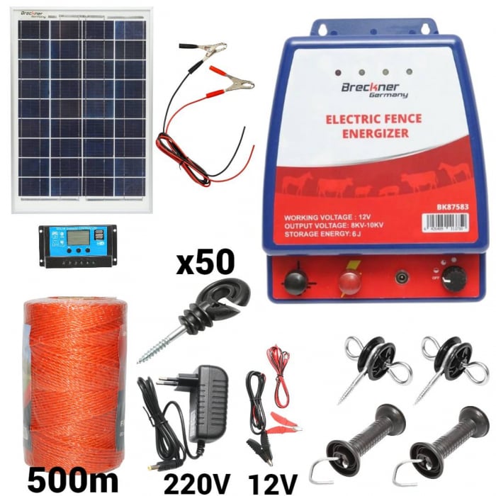 Kit pachet gard electric 6 Joule 12 220V panou solar 500m 50 izolatori (BK87583-500-02) [1]