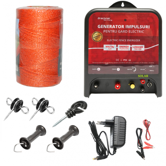 Kit pachet gard electric 9 Joule 12 220V fir 1000m 100 izolatori (Gi9J-1000-01) [1]