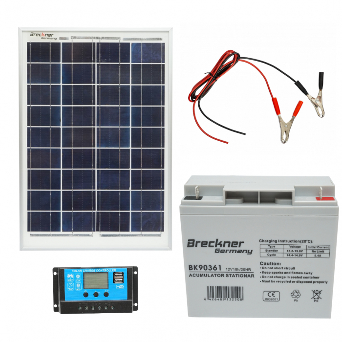 Kit panou solar 10W + baterie 18ah gard electric 12V 220V (10W+18ah) [1]