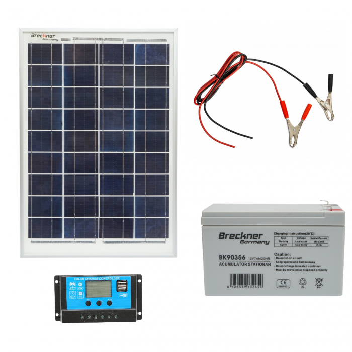 Kit panou solar 10W + baterie 7ah gard electric 12V 220V (10W+7ah) [1]