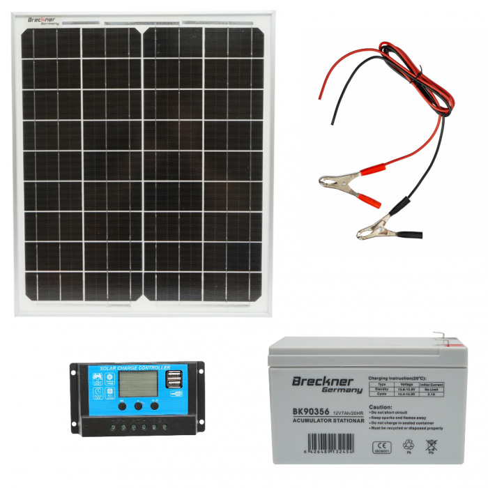 Kit panou solar 20W + baterie 7ah gard electric 12V 220V (20W+7ah) [1]