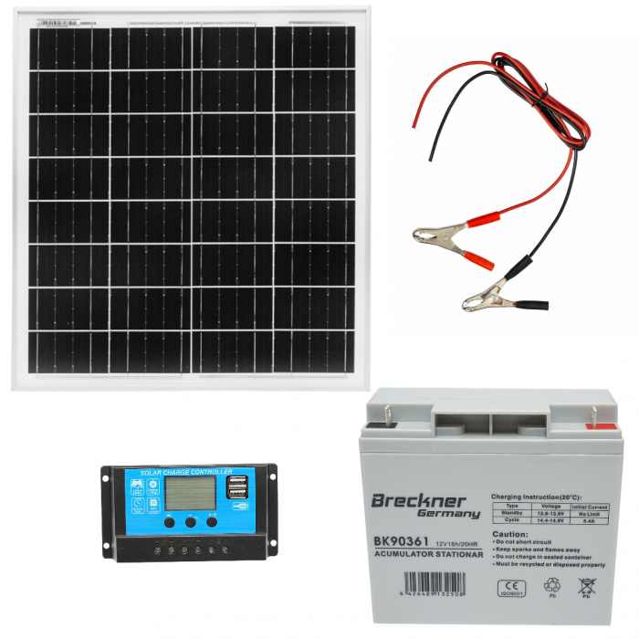 Kit panou solar 30W + baterie 18ah gard electric 12V 220V (30W+18ah) [1]