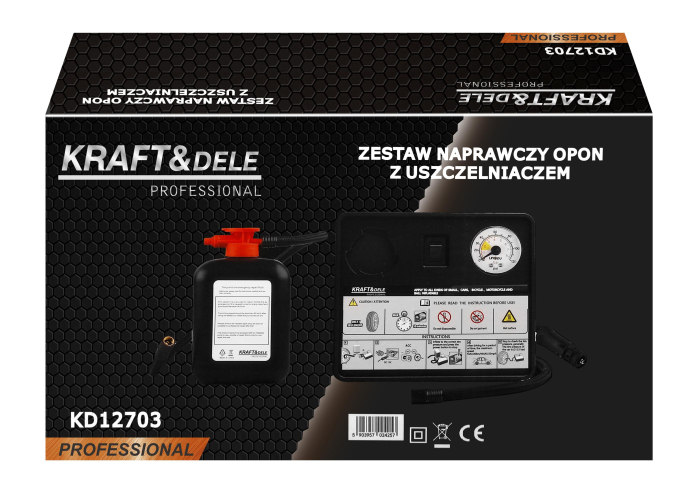 Kit reparare anvelope cu compresor 12V si lichid etansant 450 ml (KD12703) [13]