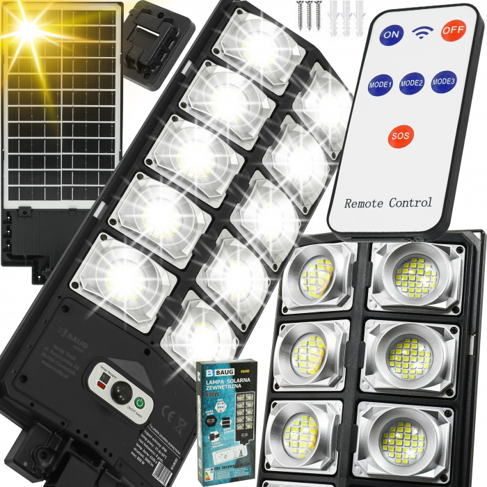 Lampa LED solara dubla exterior 800W senzor telecomanda baterie + suport (B5800) [1]