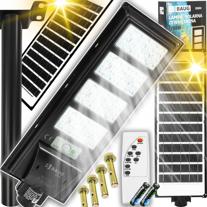 Lampa LED solara exterior 1200W cu senzor telecomanda baterie 8Ah + suport (B5804) [1]
