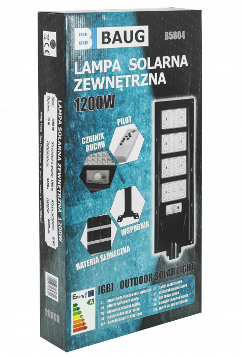 Lampa LED solara exterior 1200W cu senzor telecomanda baterie 8Ah + suport (B5804) [17]
