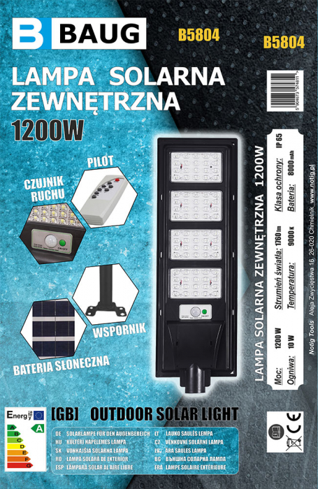 Lampa LED solara exterior 1200W cu senzor telecomanda baterie 8Ah + suport (B5804) [10]