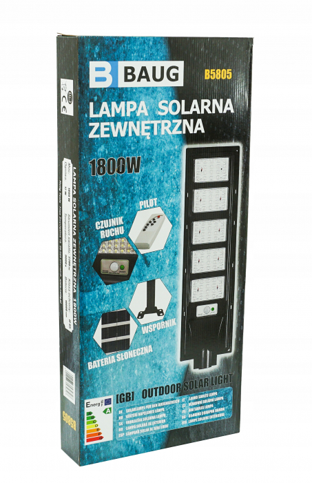 Lampa LED solara exterior 1800W cu senzor telecomanda baterie 10Ah + suport (B5805) [2]