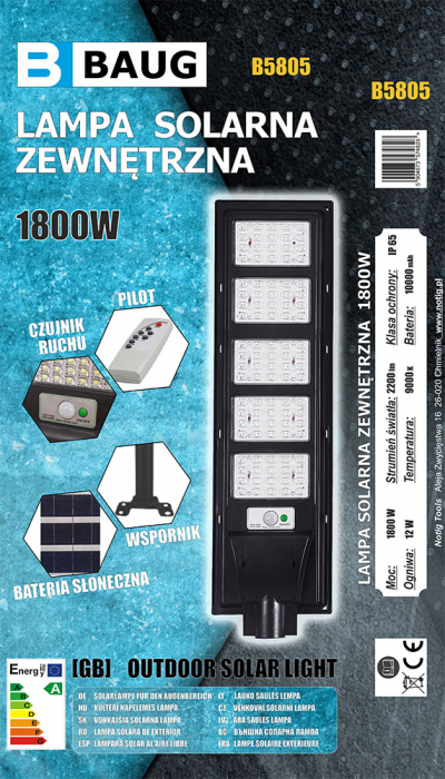 Lampa LED solara exterior 1800W cu senzor telecomanda baterie 10Ah + suport (B5805) [12]
