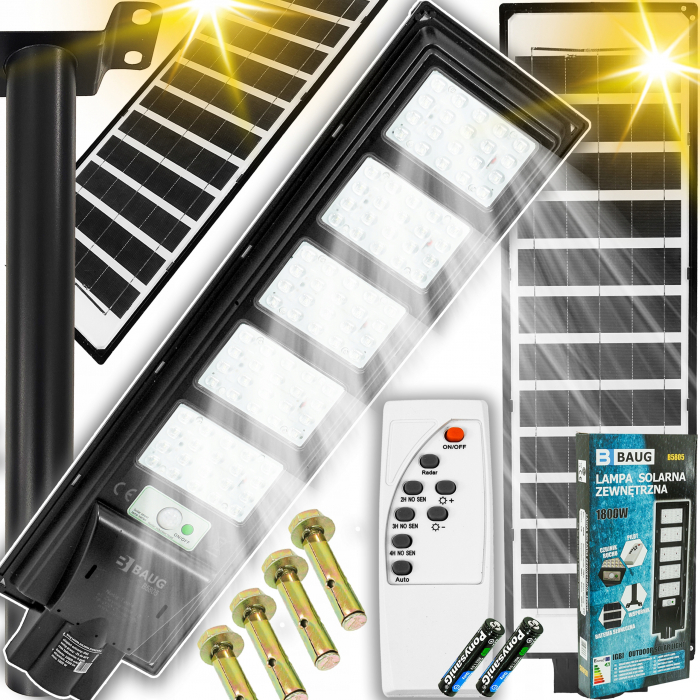 Lampa LED solara exterior 1800W cu senzor telecomanda baterie 10Ah + suport (B5805) [1]