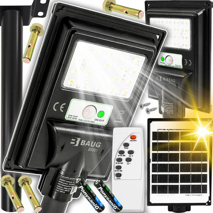 Lampa LED solara exterior 200W cu senzor telecomanda baterie 4Ah + suport (B5801) [1]