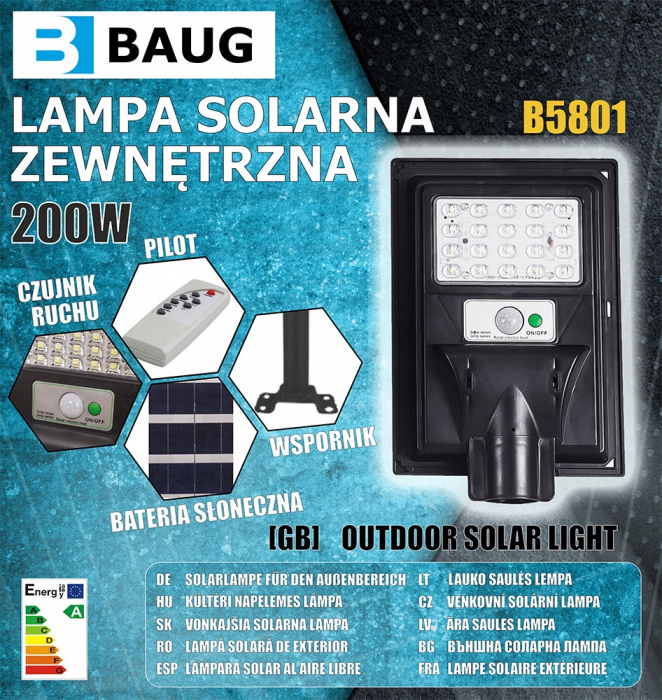 Lampa LED solara exterior 200W cu senzor telecomanda baterie 4Ah + suport (B5801) [11]