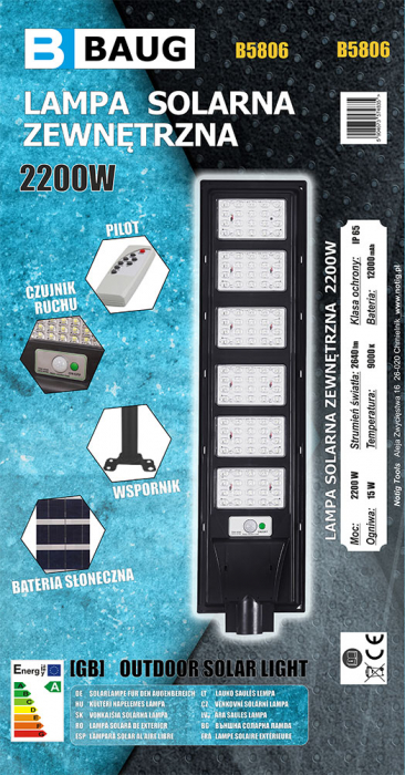 Lampa LED solara exterior 2200W cu senzor telecomanda baterie 12Ah + suport (B5806) [6]