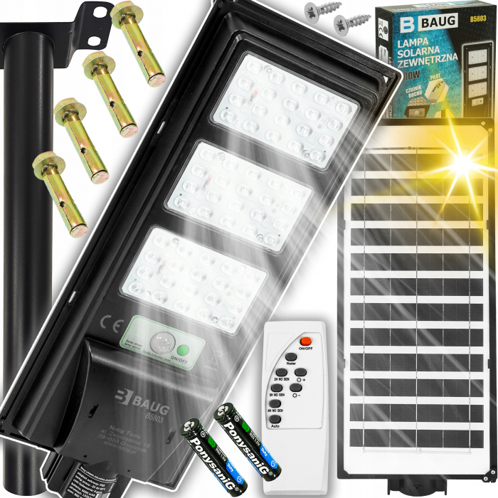 Lampa LED solara exterior 800W cu senzor telecomanda baterie 6Ah + suport (B5803) [1]