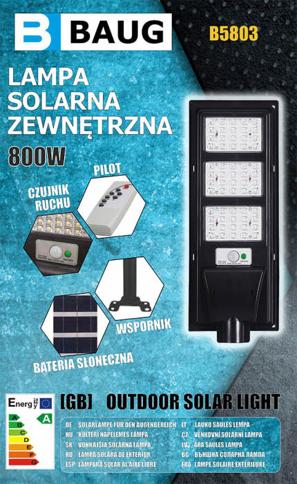 Lampa LED solara exterior 800W cu senzor telecomanda baterie 6Ah + suport (B5803) [7]