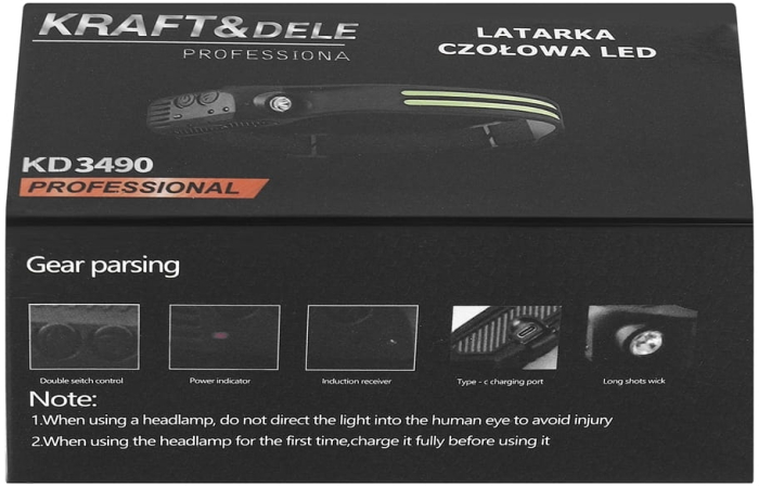 Lanterna frontala LED frontal si lateral incarcare USB, baterie 1200 mAH (KD3490) [13]