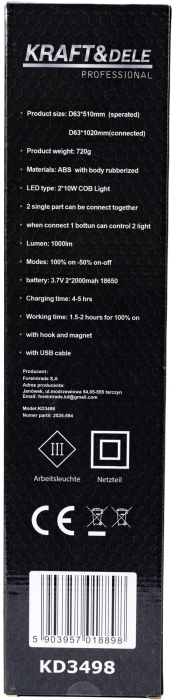 Lanterna lampa dubla inspectie LED 1200LM baterie 2x2Ah de mana talpa magnetica (KD3498) [16]