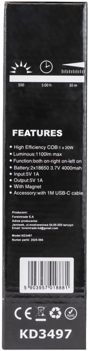 Lanterna lampa inspectie LED 1100LM baterie 4Ah de mana (KD3497) [14]