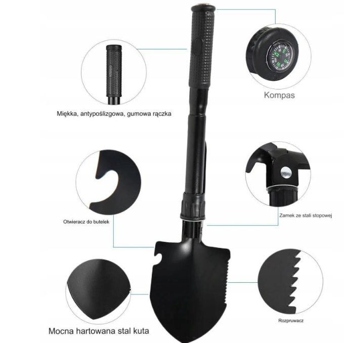 Lopata pliabila multifunctionala 4 in 1 pentru camping, cu tarnacop, fierastrau si desfacator de sticle (V86627) [15]