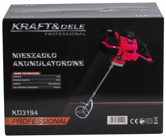 Malaxor mixer cu baterie acumulator 2 x 20V 4Ah masina amestecat amestecator mortar vopsea (KD3194) [3]