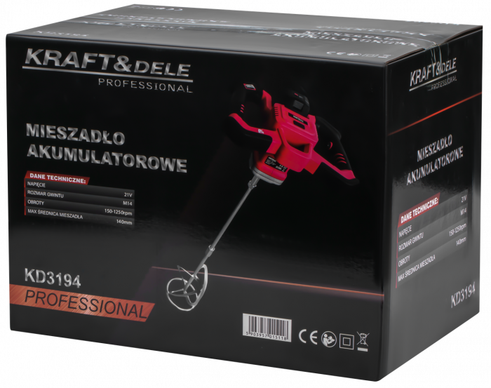 Malaxor mixer cu baterie acumulator 2 x 20V 4Ah masina amestecat amestecator mortar vopsea (KD3194) [4]