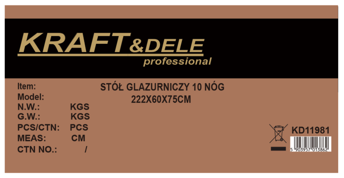 Masa profesionala pentru prelucrare gresie cu 10 picioare, 222 x 60 x 75 cm, 1000 kg (KD11981) [12]