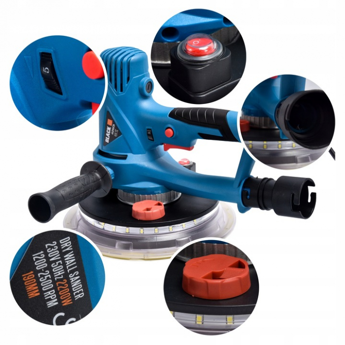 Masina aparat slefuit 2200W 190mm  pereti tavan rigips glet aspirare slefuitor furtun sac LED (42601) [5]