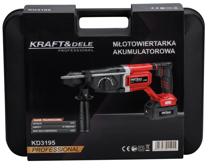 Masina ciocan de gaurit cu percutie rotopercutor 21V, 4.5J, 2 x 4Ah, SDS valiza (KD3195) [2]