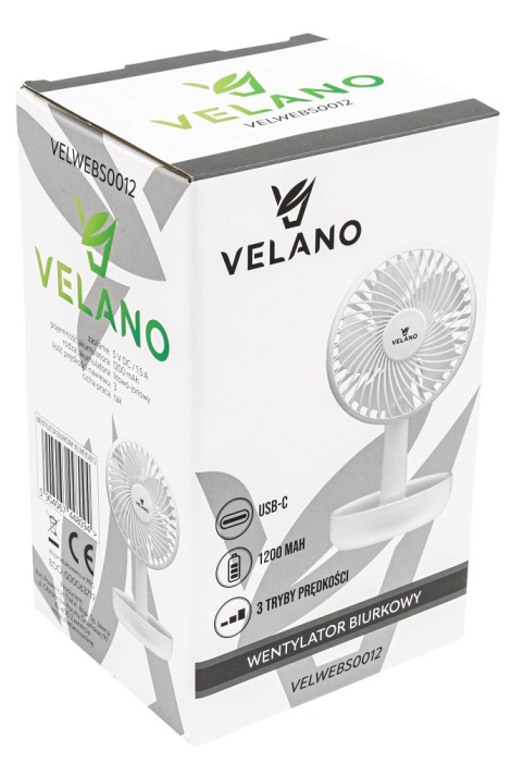 Mini ventilator portabil cu acumulator USB 1200mAh 3 viteze si inclinare reglabila (VELWEBS0012) [15]