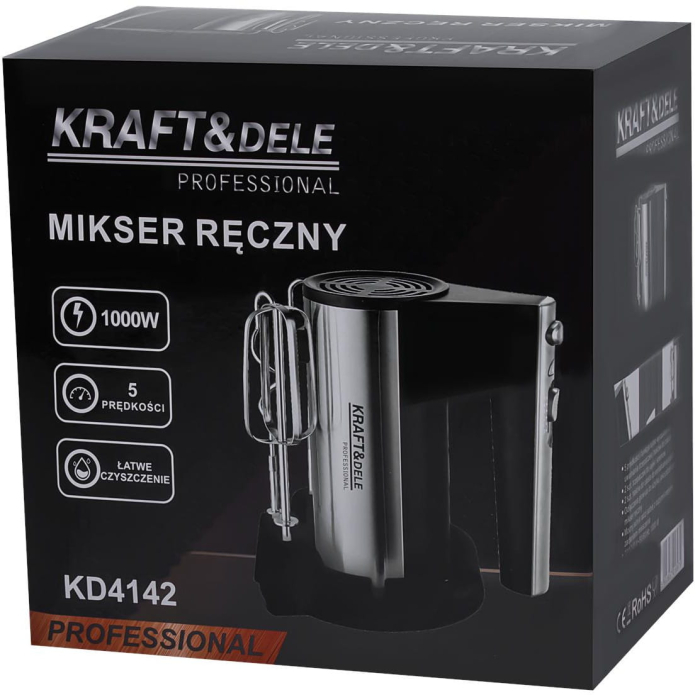 Mixer de mana 1000W cu 5 viteze si functie turbo cu teluri si carlige aluat (KD4142) [13]