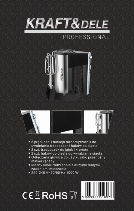 Mixer de mana 1000W cu 5 viteze si functie turbo cu teluri si carlige aluat (KD4142) [14]