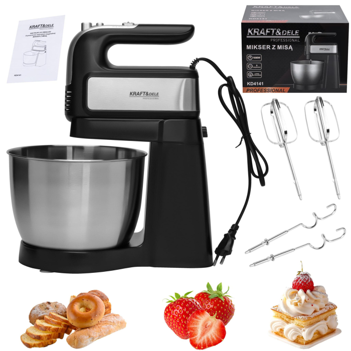 Mixer de mana detasabil cu bol 4.5L 5 trepte + TURBO 1000 W (KD4141) [2]