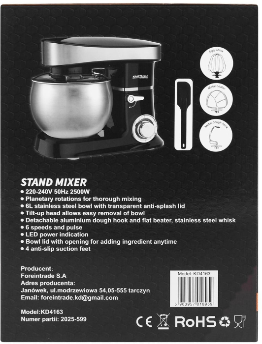 Mixer planetar 2500 W, bol inox 6 L, 6 viteze (KD4163) [14]