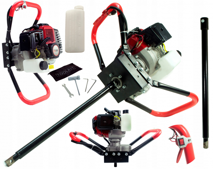 Motoburghiu foreza pamant gheata 6.3CP + 3 burghie + prelungitor 50cm (BAVGD-6300+100 200 300+) [3]
