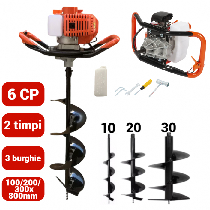 Motoburghiu foreza pamant gheata 6CP + 3 burghie (MX564+100 200 300) [1]
