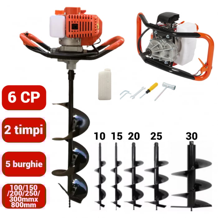 Motoburghiu foreza pamant gheata 6CP + 5 burghie (MX564+100 150 200 250 300) [1]