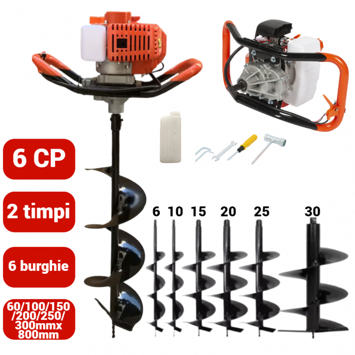 Motoburghiu foreza pamant gheata 6CP + 6 burghie (MX564+60 100 150 200 250 300) [1]