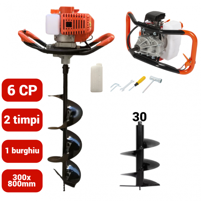 Motoburghiu foreza pamant gheata 6CP + burghie 300mm (MX564+300) [1]