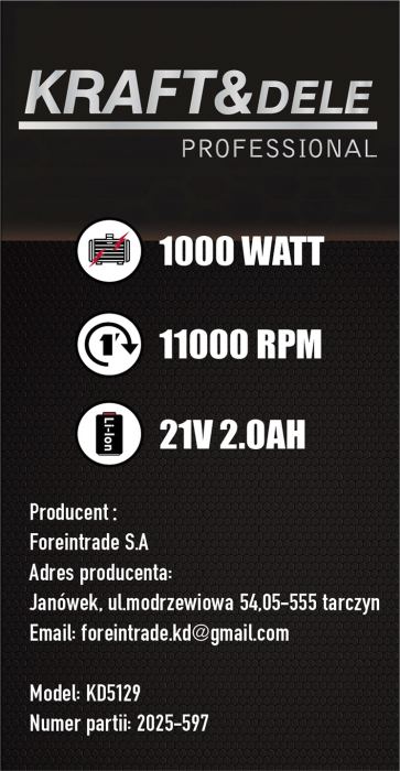 Motocoasa fara fir 21V, 1000W, 2x2Ah, 11000 rpm, cu roti si accesorii taiere (KD5129) [17]