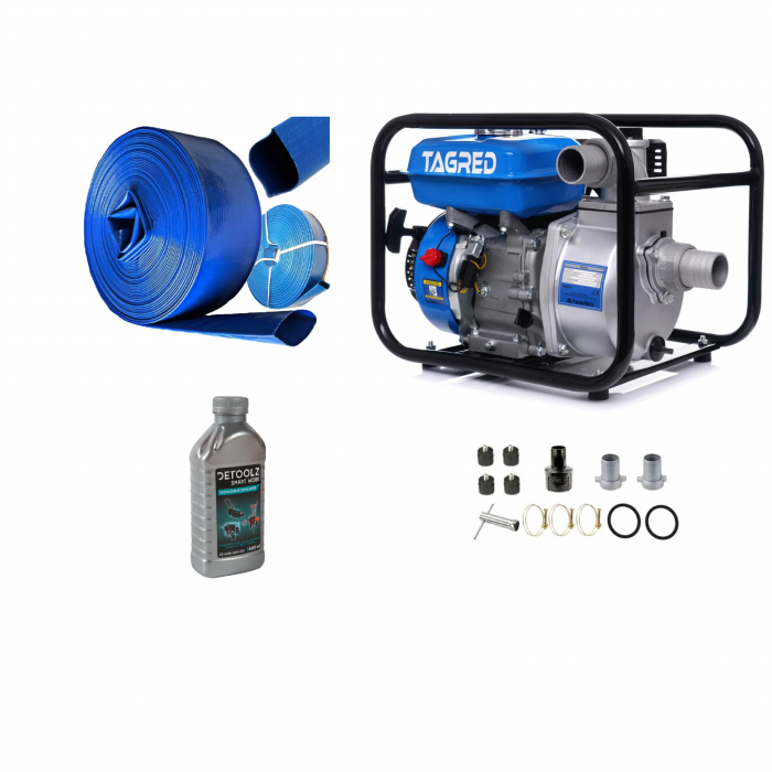 Motopompa benzina 4timpi 2 toli 36000L h + Furtun apa pompieri 100m 2 tol + Ulei motor 4T 10W30 600ml (TA551+DZ-M136+KD779) [1]
