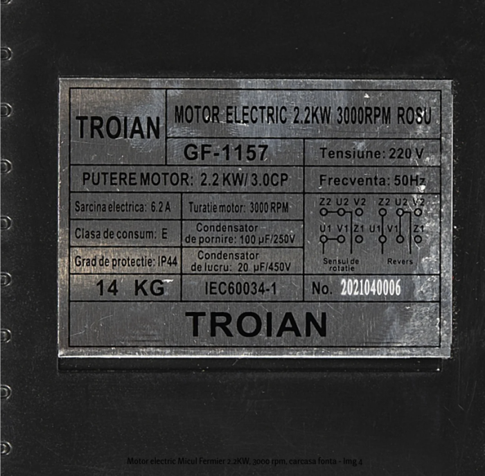 Motor electric monofazat 2.2 kW 3000 rpm cu carcasa din fonta pentru utilaje si aplicatii industriale (GF-1157) [4]