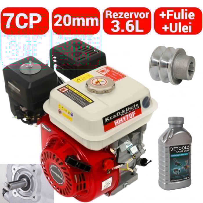 Motor pe benzina 7CP + fulie ax cu pana 20mm + ulei 4 timpi (KD1825+F+U) [10]