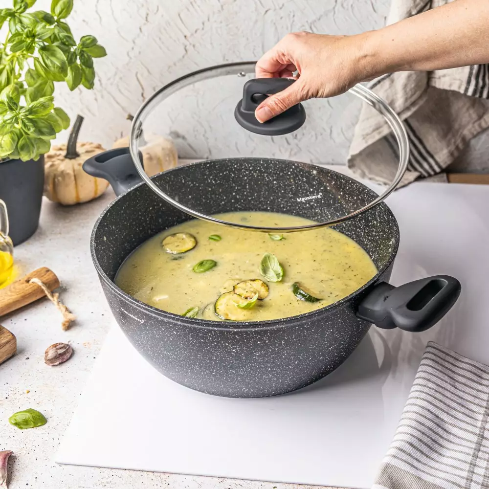 Oala cu capac cu invelis marmorat negru 5.71 L 28 cm (KB-7672) [7]