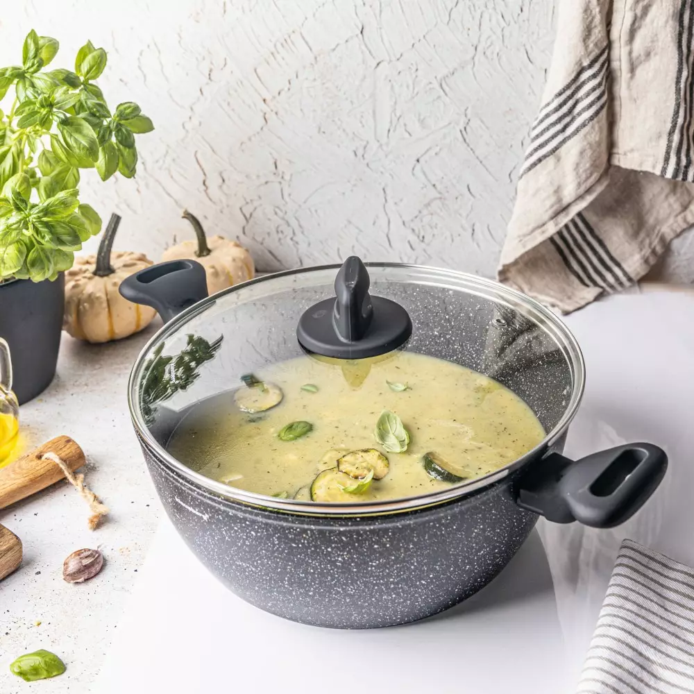 Oala cu capac cu invelis marmorat negru 5.71 L 28 cm (KB-7672) [5]