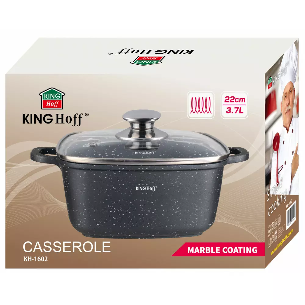 Oala cu capac cu invelis marmura neagra 3.7 L 22x22 cm (KH-1602) [6]